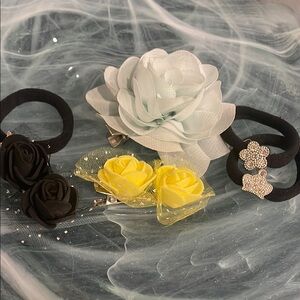 Elegant Floral Hair Accessory Set - Black, Yellow, White